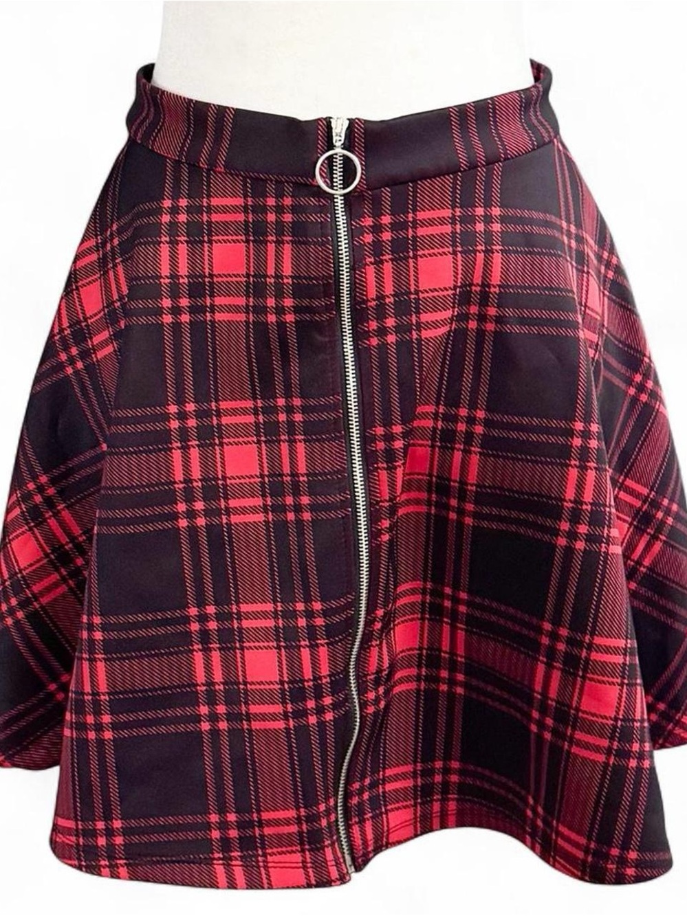 Hot Topic Red Black Plaid Skater Skirt XL Punk Goth Zip Front